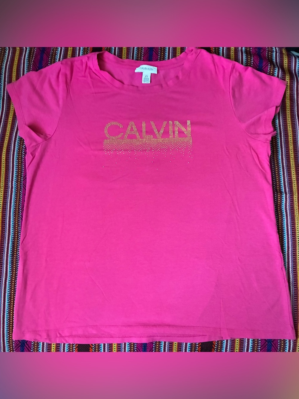 Calvin Klein Hot Pink Short Sleeve Tee with Gold Logo Detail